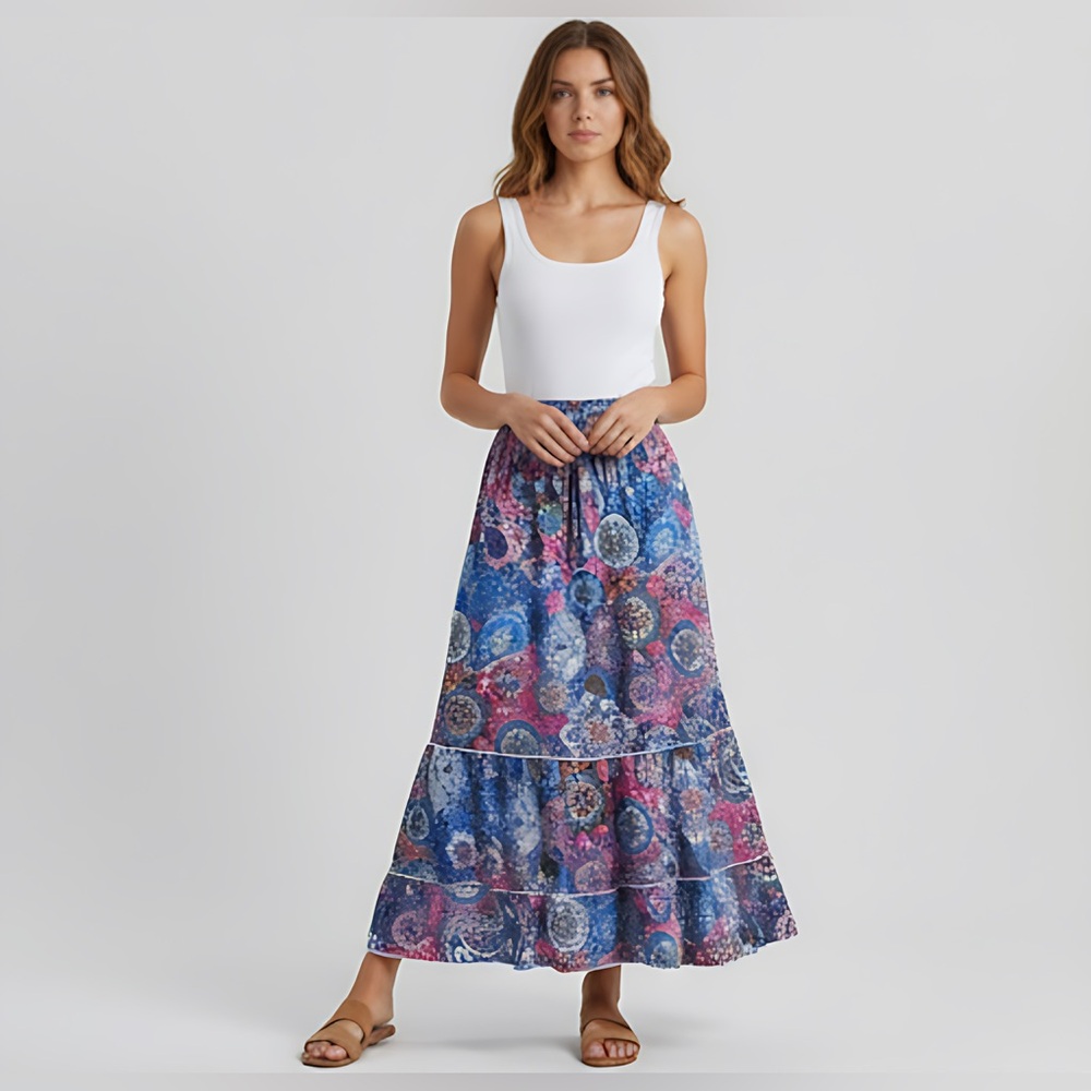 LAST ONE 🔥 Boho Ruffle Hem Skirt With Vintage Print